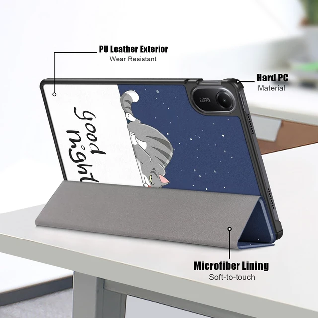 Alt view image 3 of 7 - Case for Xiaomi Redmi Pad 2 11 Inch 2025, Lazy Cat Folding Folio, Ultra-Thin PU Leather, Stand Case Cover, Auto Wake/Sleep