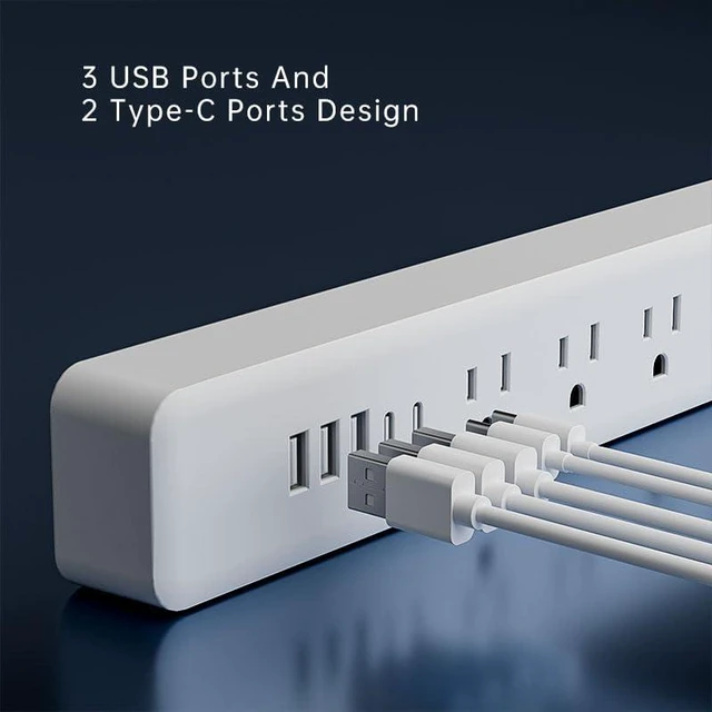 Alt view image 4 of 7 - Surge Protector Power Strip - 10 Outlets 3 USB (2 USB C) Charging Ports, Multi Plug Outlet Extender, 10Ft Extension Cord, Flat Plug Wall Mount Desk Charging Station for Home Office (White-10FT)