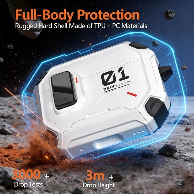 Alt view image 4 of 7 - Case for AirPods Pro 3 with Keychain.01 Black Rugged Armor Shockproof Protective Built-in Stand Cases for Women Men Cover for AirPods Pro 3rd (2025)