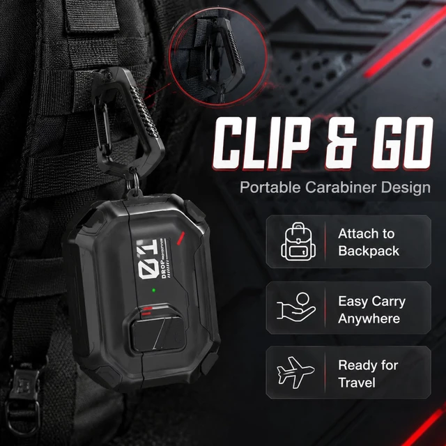 Alt view image 6 of 7 - Case for AirPods Pro 3 with Keychain.01 Black Rugged Armor Shockproof Protective Built-in Stand Cases for Women Men Cover for AirPods Pro 3rd (2025)