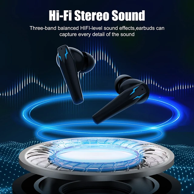 Alt view image 3 of 7 - Wireless Earbuds, Gaming Earphones Ultra-Low Latency HI-FI Stereo Sound Bluetooth in-Ear Headphone with Microphone Clear Call 30H Playtime for Workout Running Game Mode
