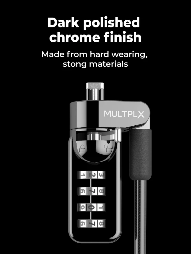 Alt view image 5 of 6 - Laptop Security Lock Standard Size T-Shaped Bar Locking Mechanism Hard Cut Resistant Steel 4 Digit Combination Lock 1.7m Strong Secure Cable