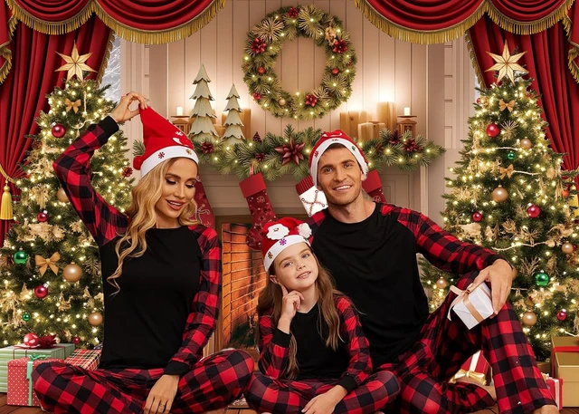 Alt view image 4 of 7 - Christmas Photography Backdrop Christmas Tree Fireplace Decoration Banner 8x6FT Christmas Fireplace Theme Background,Winter Xmas New Year Family Party Banner, Studio Photo Props Supplies