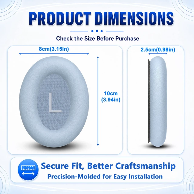 Alt view image 6 of 7 - Ear Pads for Bose QC45/QC SE/QC Wireless HeadphonesLight Blue Extra-Thick and Durable Cushion, Soft Protein Leather and Slow-rebound Memory Foam for Long-Lasting Comfort, Easy to Replace