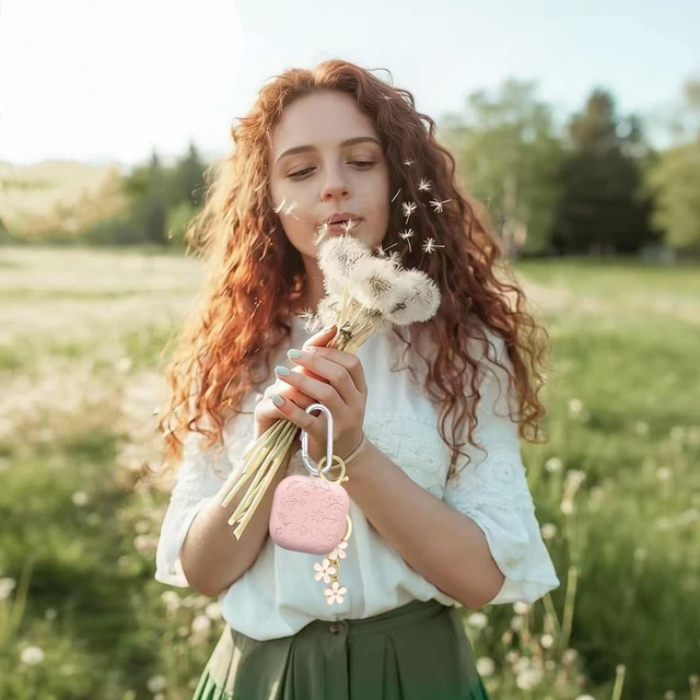 Alt view image 3 of 7 - for Samsung Galaxy Buds4 / 4Pro Cute Case Cover with Keychain for Women Girl, Engraved Flower Soft Silicone Galaxy Buds 4 / Buds 4 Pro Protective Cover Skin (Pink)