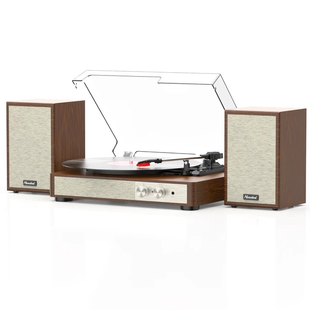 Main image of Vinyl Record Player HiFi System with 24 W Bookshelf Speakers 3.5 inch woofer and 1.5 inch tweeter 3-speed belt drive anti-shock design Bluetooth 5.3 and RCA output