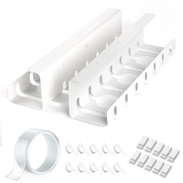 Main image of Under Desk Cable Management, 2 Pack 17" Cable Tray Organizer, No Drill or Screw Mount, Standing Desk Cable Management, Cord Organizer, White