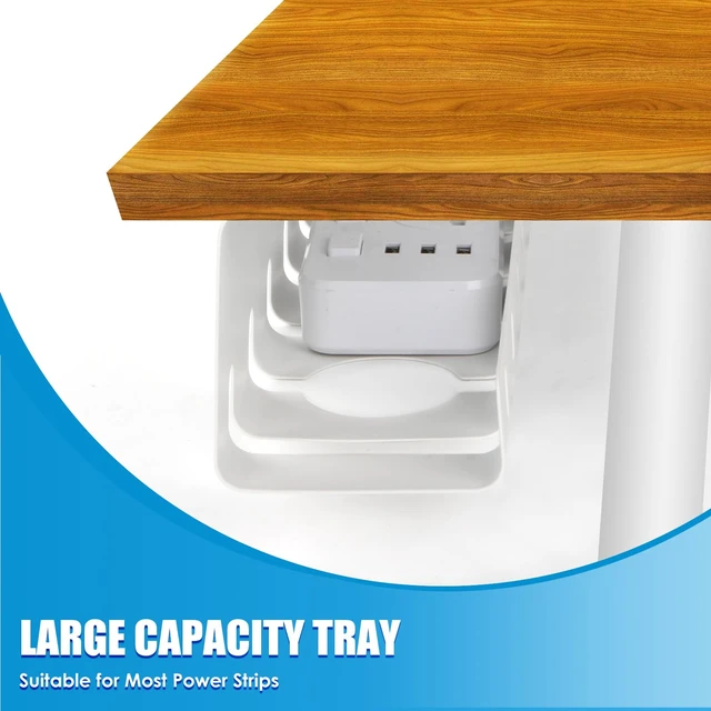 Alt view image 2 of 7 - Under Desk Cable Management, 2 Pack 17" Cable Tray Organizer, No Drill or Screw Mount, Standing Desk Cable Management, Cord Organizer, White