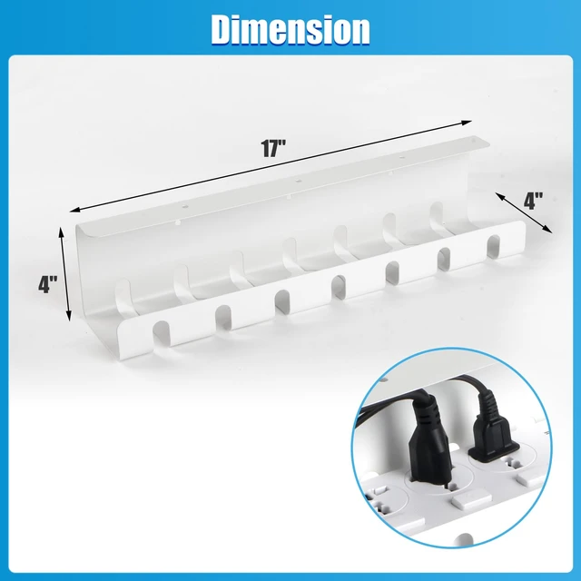 Alt view image 3 of 7 - Under Desk Cable Management, 2 Pack 17" Cable Tray Organizer, No Drill or Screw Mount, Standing Desk Cable Management, Cord Organizer, White