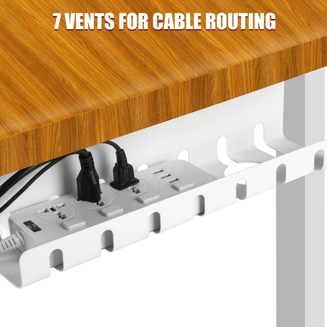 Alt view image 5 of 7 - Under Desk Cable Management, 2 Pack 17" Cable Tray Organizer, No Drill or Screw Mount, Standing Desk Cable Management, Cord Organizer, White