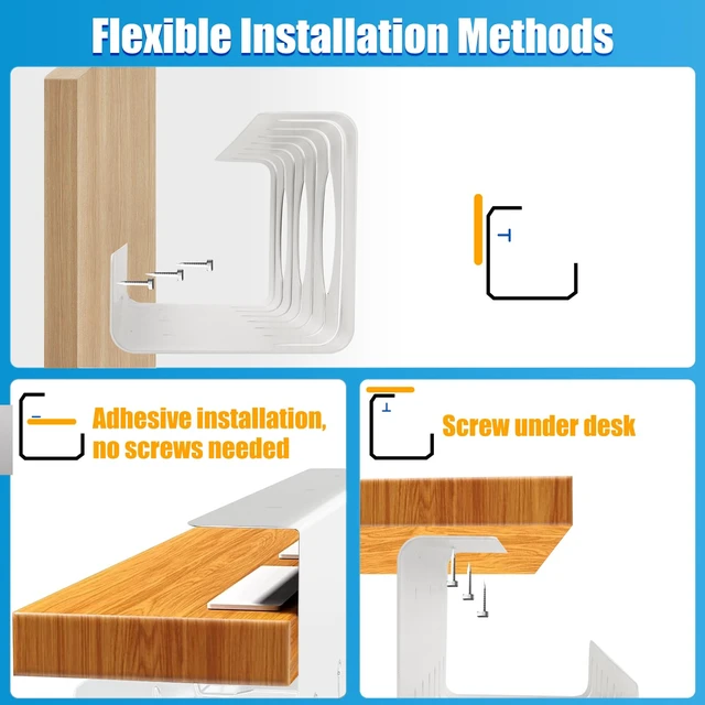 Alt view image 6 of 7 - Under Desk Cable Management, 2 Pack 17" Cable Tray Organizer, No Drill or Screw Mount, Standing Desk Cable Management, Cord Organizer, White