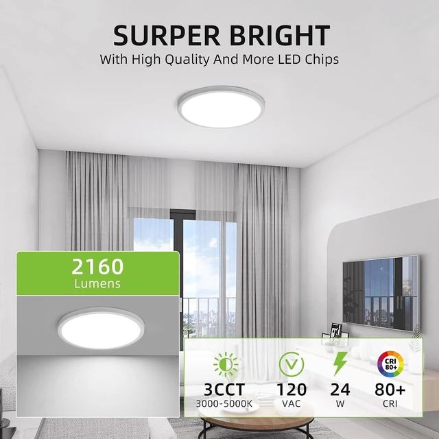 Alt view image 2 of 7 - hykolity 12 Inch Selectable CCT LED Round Flat Panel Light,3CCT
