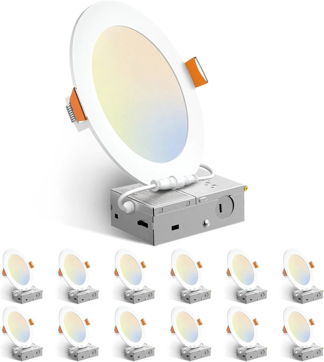 Main image of Amico 12 Pack 6 Inch LED Recessed Lighting, Canless Wafer Downlight, White