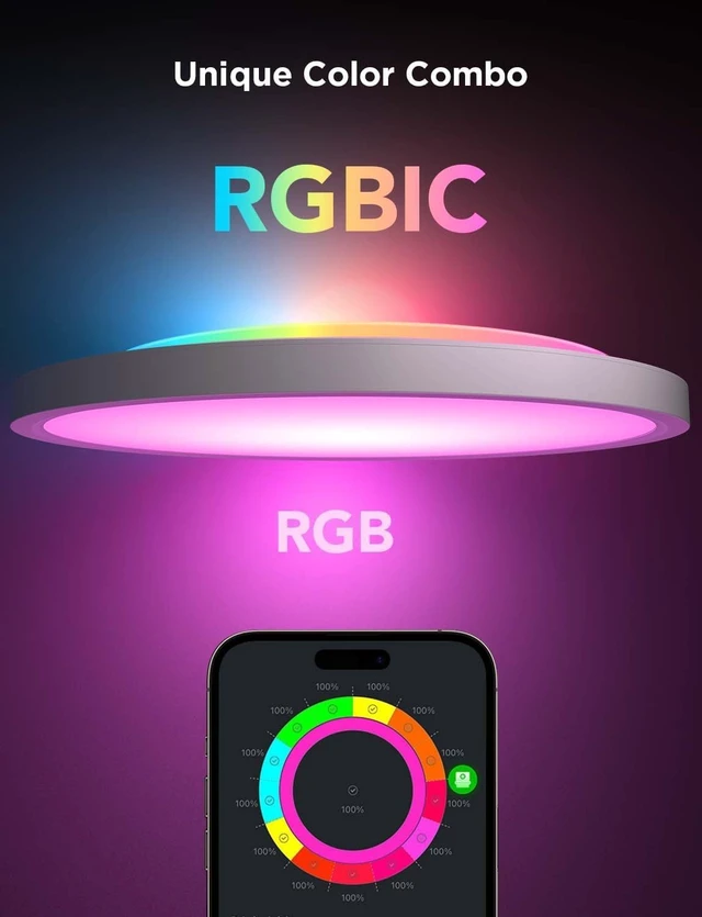 Alt view image 2 of 7 - Govee Smart Ceiling Light, RGBIC 2400LM 2700K-6500K 12 Inch 1 Pack White