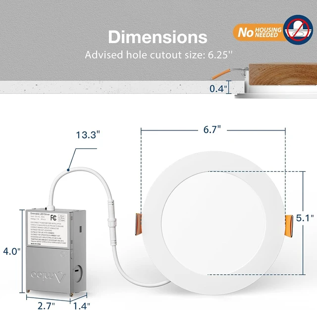 Alt view image 6 of 7 - Amico 24 Pack 6 Inch LED Recessed Light with Junction Box, 5CCT, 1050LM