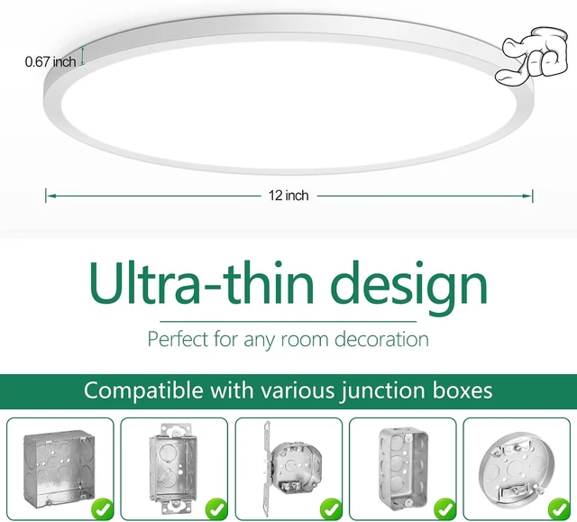 Alt view image 6 of 7 - Brightever 12 Inch LED Flush Mount Ceiling Light Fixture, Dimmable, 3200LM