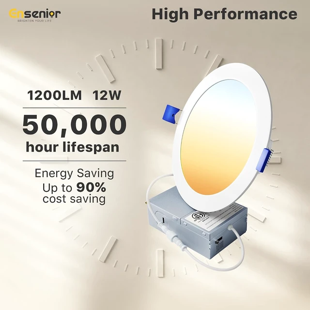 Alt view image 6 of 7 - Ensenior 12 Pack 6 Inch LED Recessed Ceiling Light, 5CCT, 1200LM 12W 120V