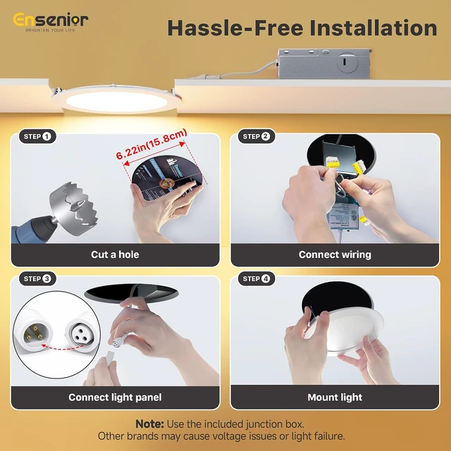 Alt view image 7 of 7 - Ensenior 12 Pack 6 Inch LED Recessed Ceiling Light, 5CCT, 1200LM 12W 120V