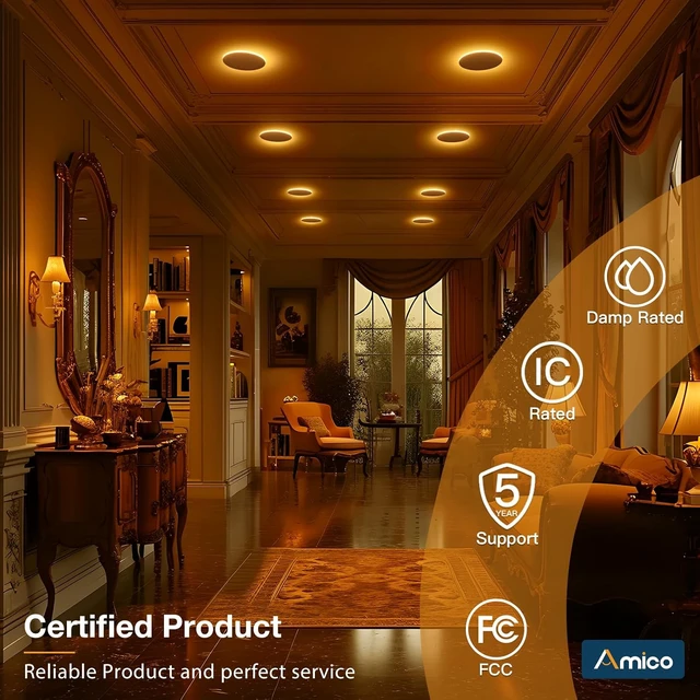 Alt view image 7 of 7 - Amico 12 Pack 6 Inch LED Recessed Light with Night Light, 5CCT, 1100LM