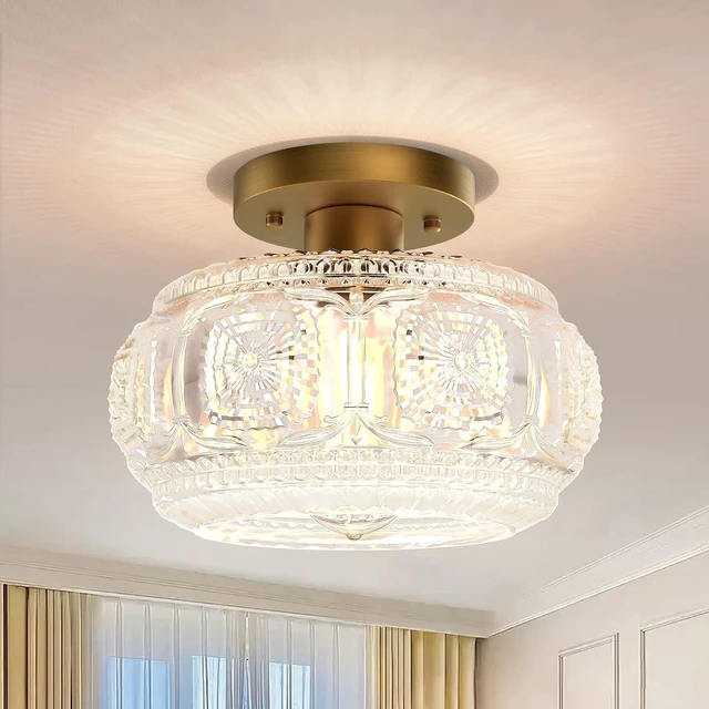 Main image of Globe Glass Semi Flush Mount Ceiling Light Fixture, Vintage Gold