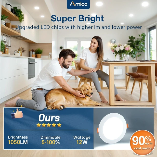 Alt view image 4 of 7 - Amico 6 Pack 6 Inch LED Recessed Light with Junction Box, 5CCT, 1050LM, 12W
