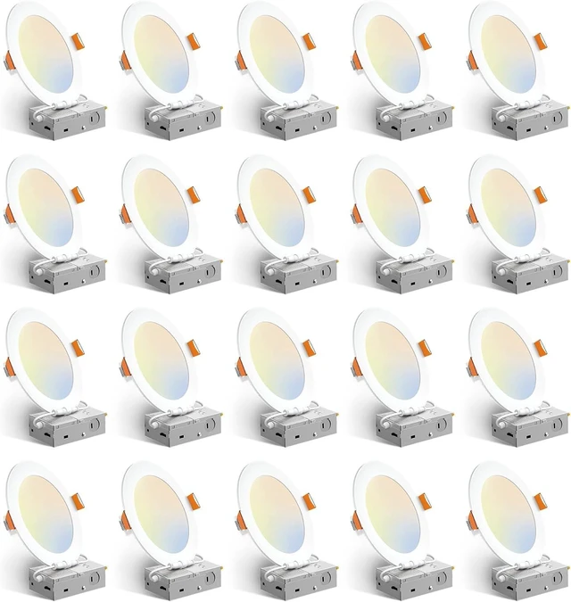 Main image of Amico 20 Pack 6 Inch LED Recessed Light with Junction Box, 5CCT, 1050LM