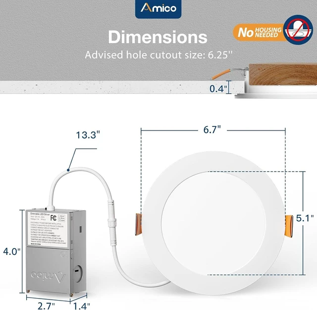 Alt view image 6 of 7 - Amico 20 Pack 6 Inch LED Recessed Light with Junction Box, 5CCT, 1050LM