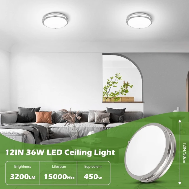 Alt view image 3 of 7 - 36W LED Ceiling Light Fixture, 12in Modern Flush Mount Ceiling Lights