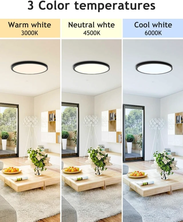 Alt view image 2 of 6 - hepside 2PACK Flush Mount LED Ceiling Light Fixture Black, 12Inch 28Watt, Dimmable & 3000K-4500K-6000K Ceiling Lamp 3200LM Low Profile Ceiling Light for Kitchen Bedroom Hallway Porch