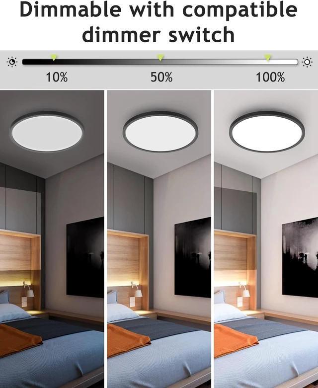 Alt view image 3 of 6 - hepside 2PACK Flush Mount LED Ceiling Light Fixture Black, 12Inch 28Watt, Dimmable & 3000K-4500K-6000K Ceiling Lamp 3200LM Low Profile Ceiling Light for Kitchen Bedroom Hallway Porch