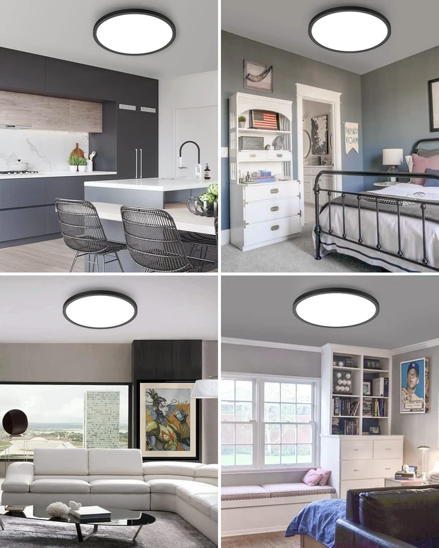 Alt view image 5 of 6 - hepside 2PACK Flush Mount LED Ceiling Light Fixture Black, 12Inch 28Watt, Dimmable & 3000K-4500K-6000K Ceiling Lamp 3200LM Low Profile Ceiling Light for Kitchen Bedroom Hallway Porch