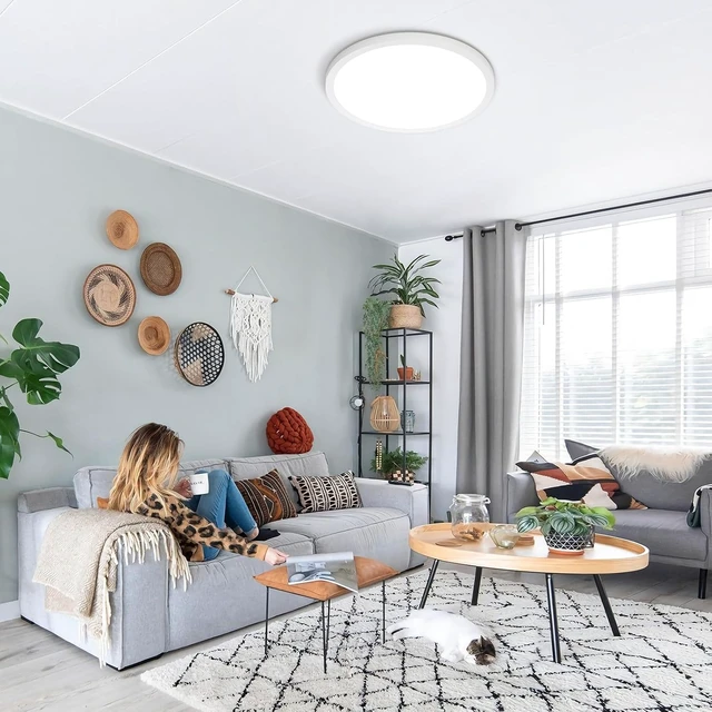 Alt view image 6 of 7 - SunRider LED Flush Mount Ceiling Light Fixture, 5000K Daylight White, 2400LM, 12 Inch 24W White Round Flat Bedroom Lights, 240W Equiv. Non-Dimmable