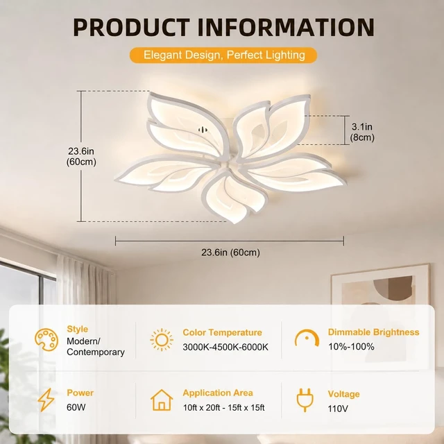 Alt view image 3 of 7 - Garwarm LED Flush Mount Ceiling Light, Dimmable Modern Floral Ceiling Light
