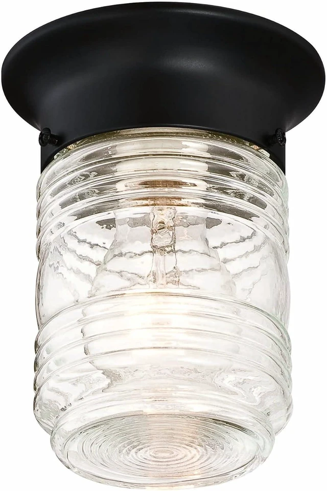 Main image of Design House Jelly Jar Ceiling Light, Indoor/Outdoor, Flush Mount, Dimmable, Uses (1) 60W Bulb, Matte Black, 4.8 in. Diameter x 5.9 in. H, 587220