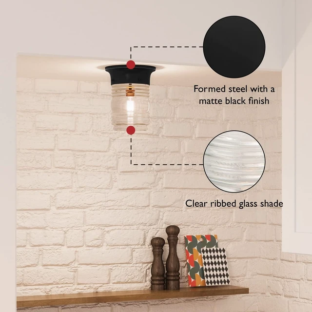 Alt view image 3 of 7 - Design House Jelly Jar Ceiling Light, Indoor/Outdoor, Flush Mount, Dimmable, Uses (1) 60W Bulb, Matte Black, 4.8 in. Diameter x 5.9 in. H, 587220