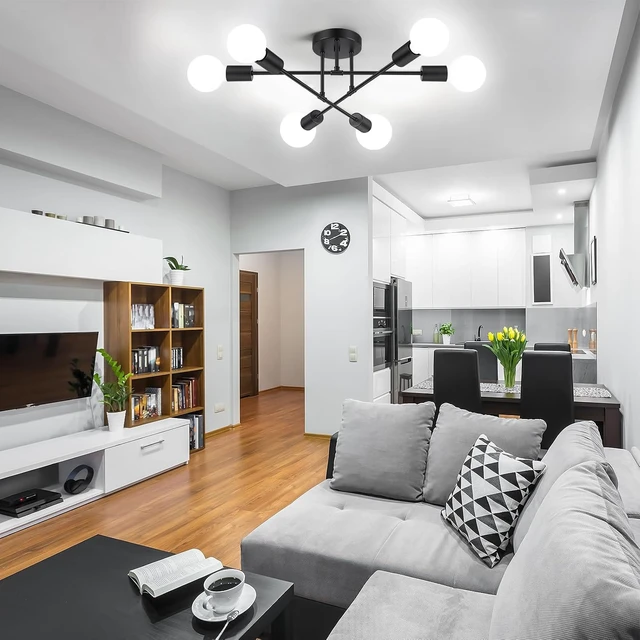 Alt view image 6 of 7 - Bosceos Modern Sputnik Chandelier, 6-Light Ceiling Lights Fixture 22" Black