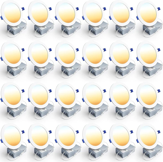 Main image of Ensenior 24 Pack 5 Inch LED Recessed Light, Dimmable, 2700K-5000K 5CCT, 1000LM High Brightness, 12W 120V, Damp Rated, Ultra-Thin Canless Wafer Ceiling Light - ETL & FCC & IC