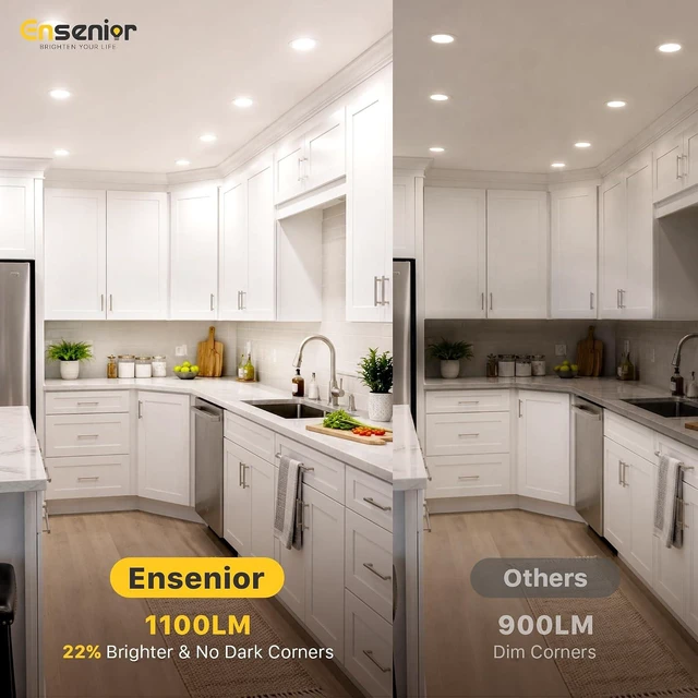 Alt view image 3 of 7 - Ensenior 24 Pack 5 Inch LED Recessed Light, Dimmable, 2700K-5000K 5CCT, 1000LM High Brightness, 12W 120V, Damp Rated, Ultra-Thin Canless Wafer Ceiling Light - ETL & FCC & IC