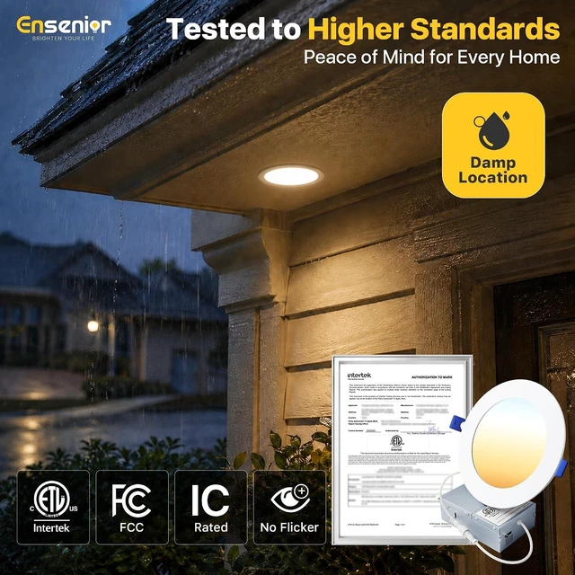 Alt view image 5 of 7 - Ensenior 24 Pack 5 Inch LED Recessed Light, Dimmable, 2700K-5000K 5CCT, 1000LM High Brightness, 12W 120V, Damp Rated, Ultra-Thin Canless Wafer Ceiling Light - ETL & FCC & IC