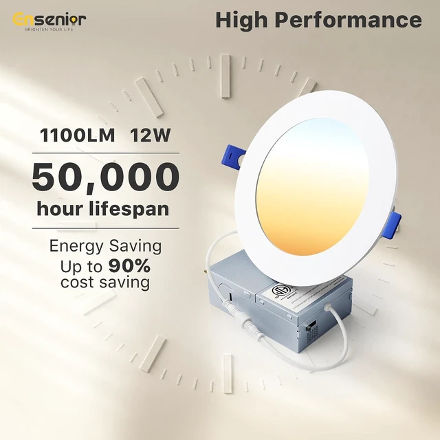 Alt view image 6 of 7 - Ensenior 24 Pack 5 Inch LED Recessed Light, Dimmable, 2700K-5000K 5CCT, 1000LM High Brightness, 12W 120V, Damp Rated, Ultra-Thin Canless Wafer Ceiling Light - ETL & FCC & IC