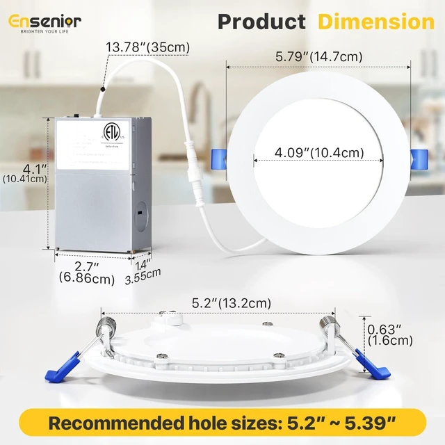Alt view image 7 of 7 - Ensenior 24 Pack 5 Inch LED Recessed Light, Dimmable, 2700K-5000K 5CCT, 1000LM High Brightness, 12W 120V, Damp Rated, Ultra-Thin Canless Wafer Ceiling Light - ETL & FCC & IC