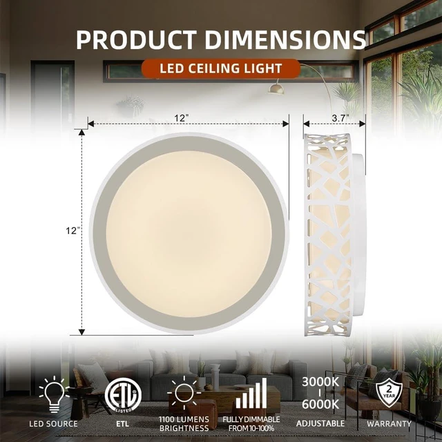 Alt view image 4 of 7 - Flush Mount Ceiling Light Fixture,20W 1400 Lumens LED Ceiling Lights