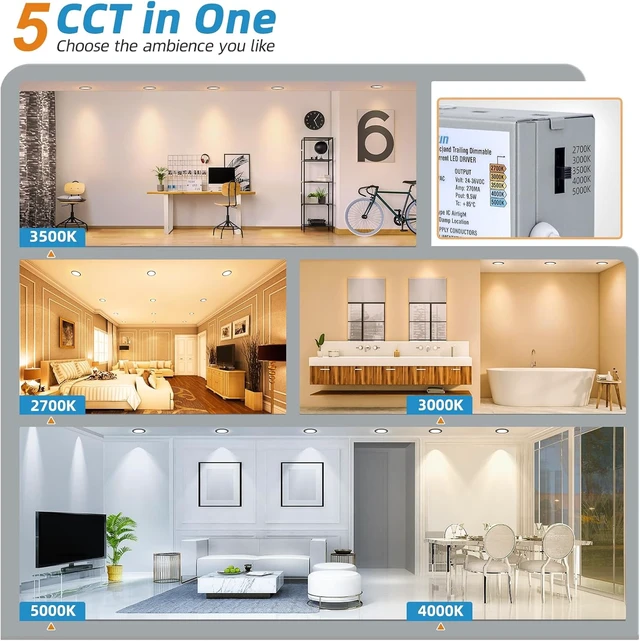 Alt view image 2 of 7 - VOLISUN 12 Pack 6 inch Recessed Lighting, 5CCT, 3W Eqv 120W, 1080LM