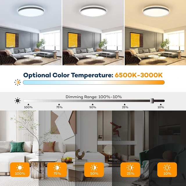 Alt view image 2 of 7 - BLNAN Dimmable LED Flush Mount Ceiling Light Fixture with Remote Control, 12Inch 3000K-6500K Light Color Adjustable, Modern Ultra-Thin Ceiling Lamp for Bedroom Kitchen, Wired