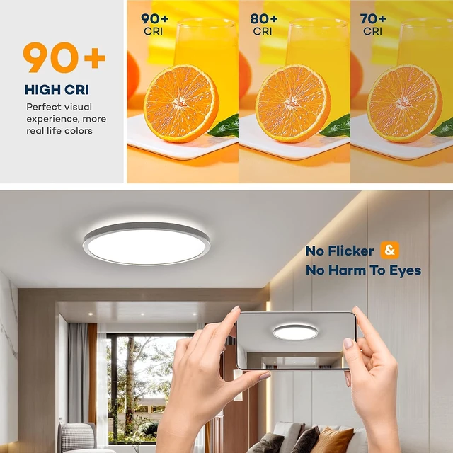 Alt view image 3 of 7 - BLNAN Dimmable LED Flush Mount Ceiling Light Fixture with Remote Control, 12Inch 3000K-6500K Light Color Adjustable, Modern Ultra-Thin Ceiling Lamp for Bedroom Kitchen, Wired