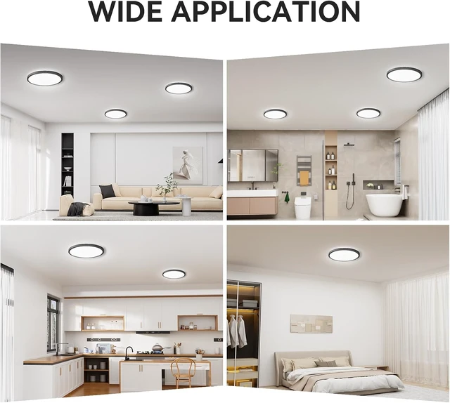 Alt view image 7 of 7 - WKONCLDY 6Pack 3200lm LED Flush Mount Ceiling Light, Super Slim 12 inch LED Ceiling Light, 5000K LED Ceiling Light for Bedroom, Living Room, Dining Room (Black, Six Pack)