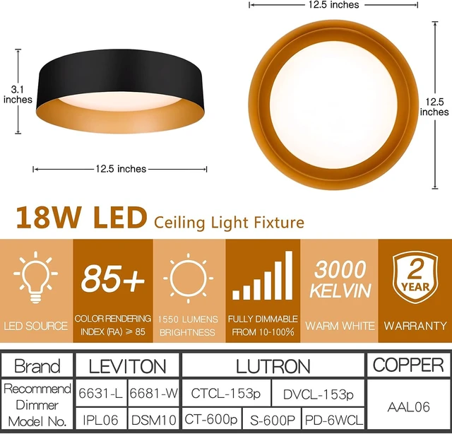 Alt view image 3 of 7 - Bargeni Flush Mount Ceiling Light,Matte Black with Gold Interior,12.5"