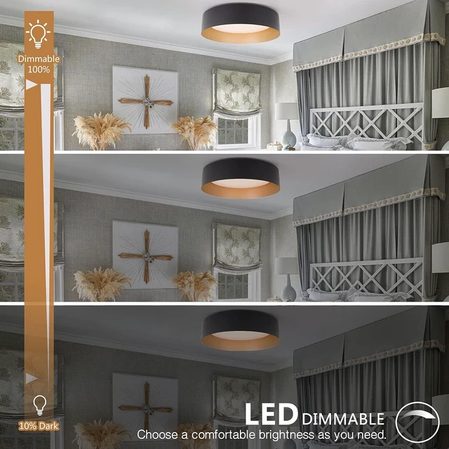 Alt view image 5 of 7 - Bargeni Flush Mount Ceiling Light,Matte Black with Gold Interior,12.5"