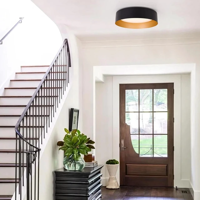 Alt view image 6 of 7 - Bargeni Flush Mount Ceiling Light,Matte Black with Gold Interior,12.5"