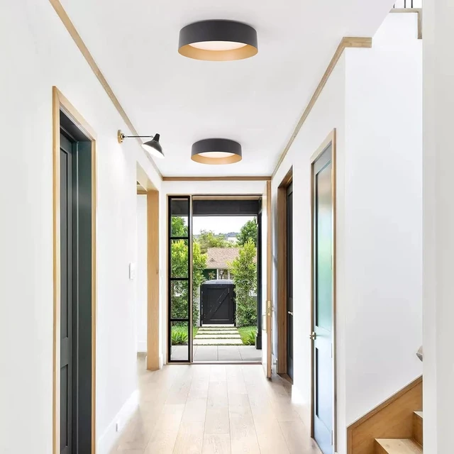Alt view image 7 of 7 - Bargeni Flush Mount Ceiling Light,Matte Black with Gold Interior,12.5"